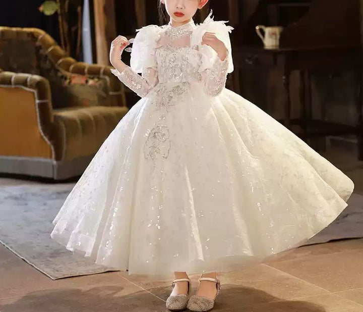 Robe de Soirée Princesse à Manches 3/4 pour Fille avec Appliques en Strass et Nœud