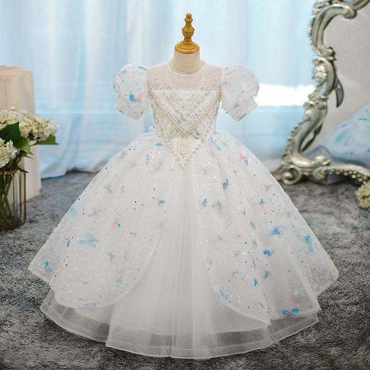 Robe de Soirée A-Line/Princess à Manches Courtes pour Fille avec Appliques en Strass