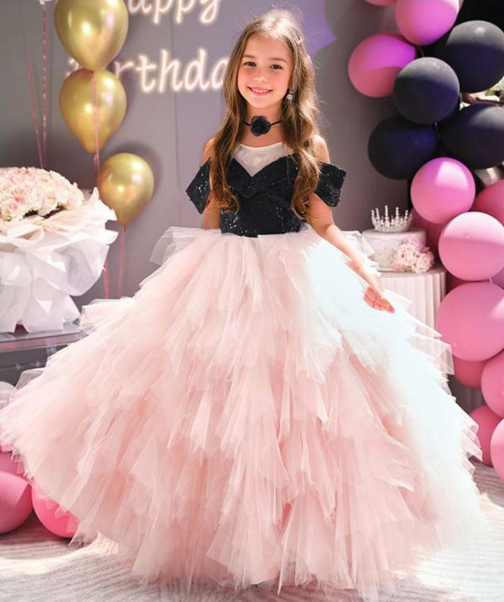 Robe de Soirée Trapèze/Princesse à Épaules Dénudées avec Volants en Tulle pour Fille