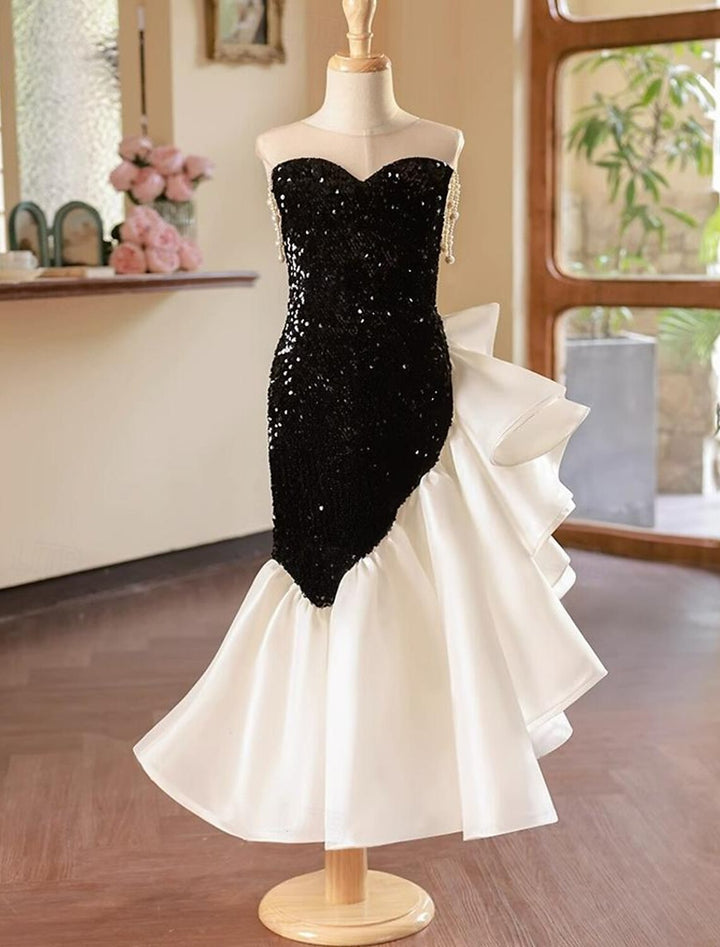 Robe de Soirée Sirène Sans Manches à Col Rond avec Perles pour Fille