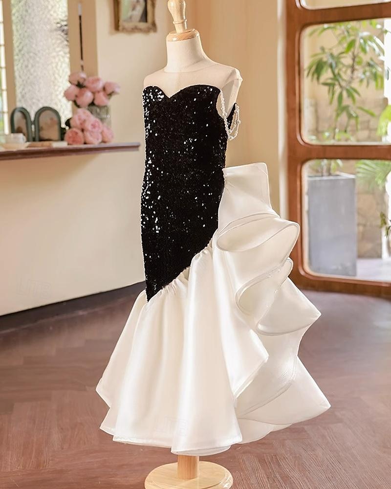 Robe de Soirée Sirène Sans Manches à Col Rond avec Perles pour Fille