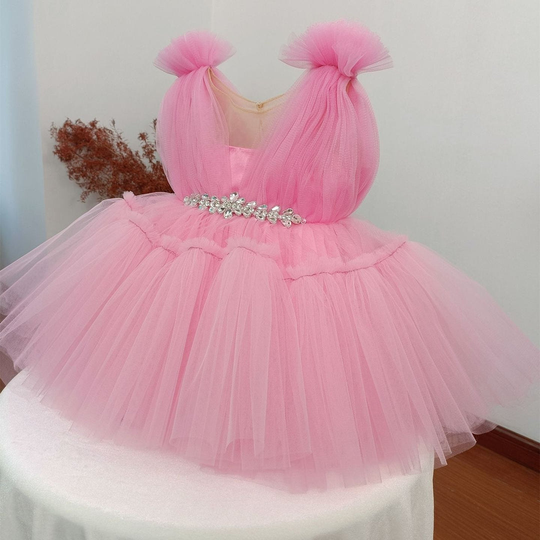 Robe de Soirée Princesse Sans Manches à Col Rond et Longueur Genou pour Bébé Fille avec Cristaux