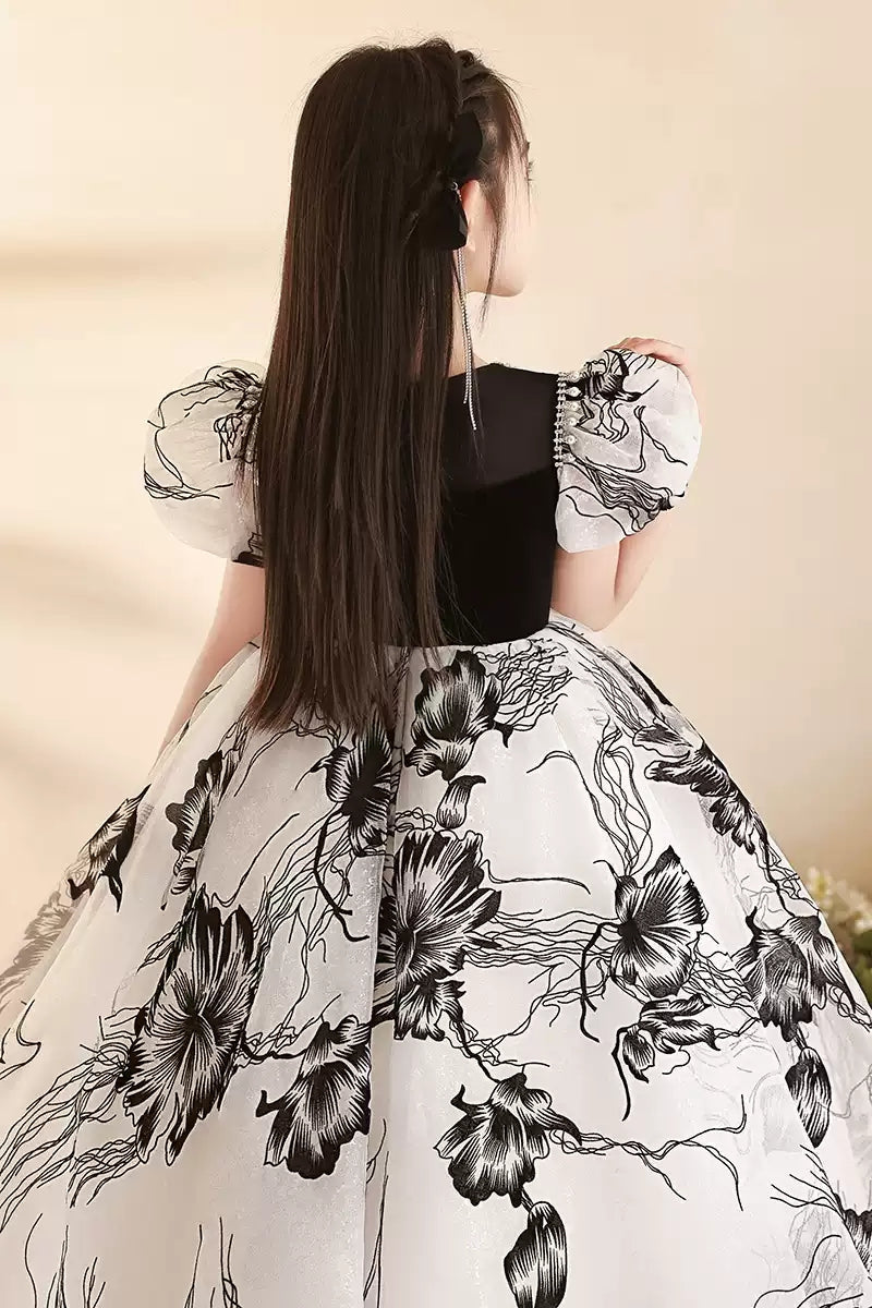 Robe de Soirée A-Line/Princess à Manches Courtes et Longueur Au Sol pour Fille avec Strass