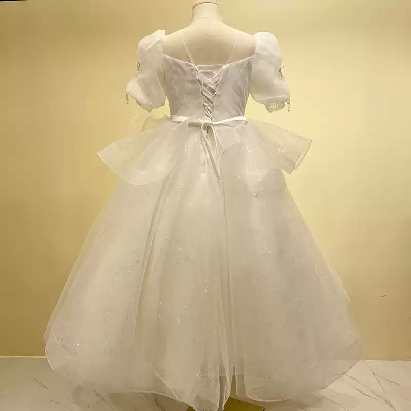 Robes de Soirée A-Line/Princess à Manches Courtes pour Filles avec Appliques en Strass