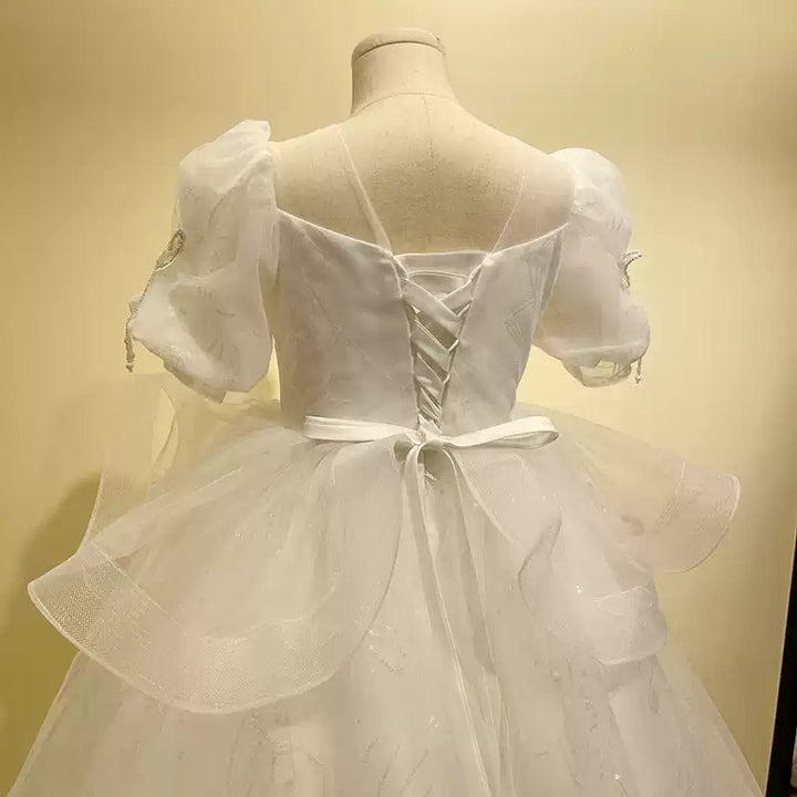 Robes de Soirée A-Line/Princess à Manches Courtes pour Filles avec Appliques en Strass