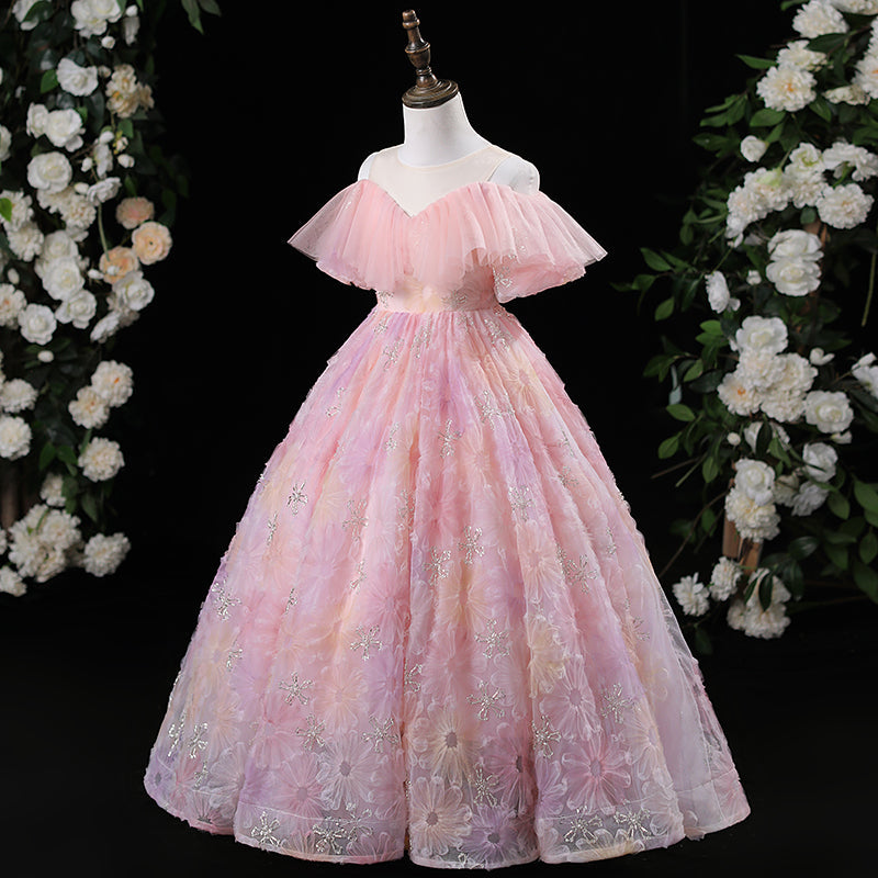Robe de Soirée A-Line/Princess à Épaules Dénudées et Longueur Au Sol pour Fille avec Fleurs