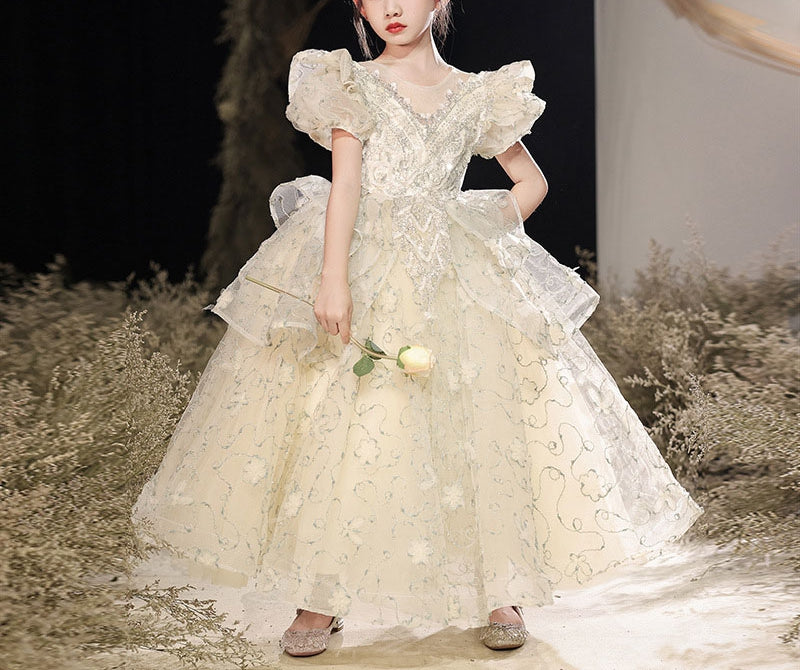 Robe de Soirée A-Line/Princess à Manches Courtes pour Fille avec Appliques en Strass