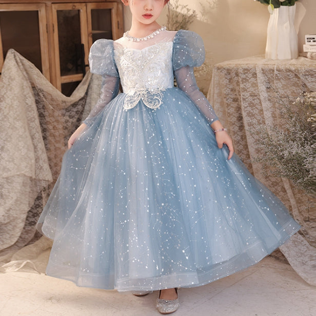 Robes de Soirée A-Line/Princess à Manches Longues pour Filles avec Appliques en Strass