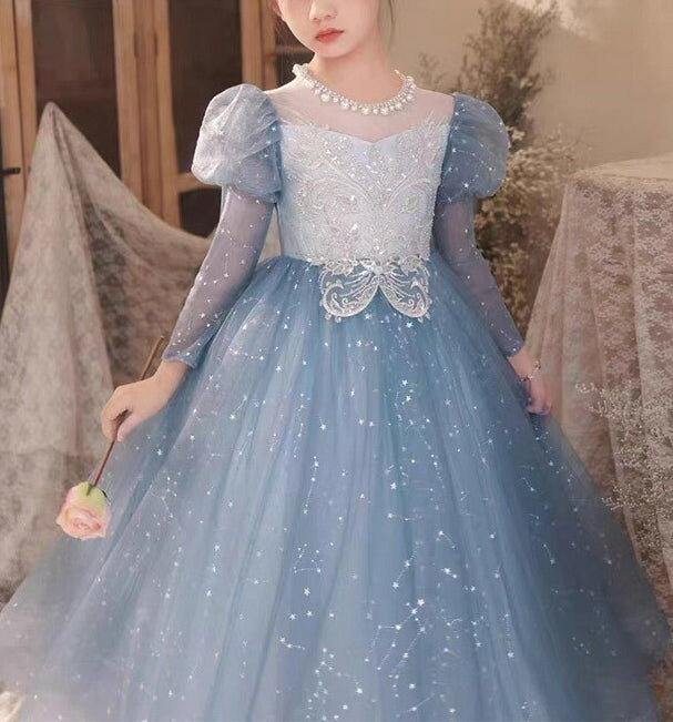 Robes de Soirée A-Line/Princess à Manches Longues pour Filles avec Appliques en Strass