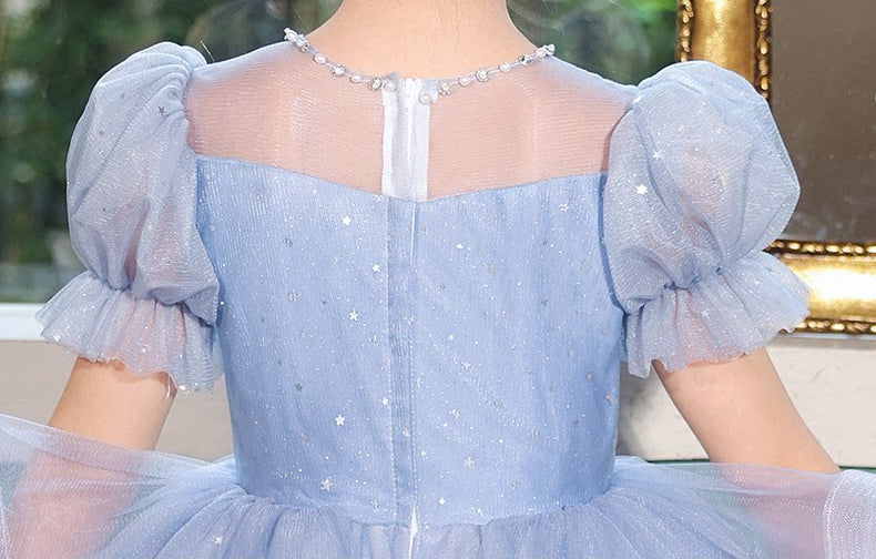 Robe de Bal à Manches Courtes pour Fille de Fleur avec Appliques en Strass