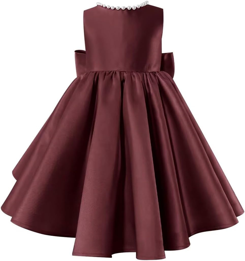 Robe de Soirée Longue à Col en V et Perles pour Fille avec Nœud et Longueur Au Sol