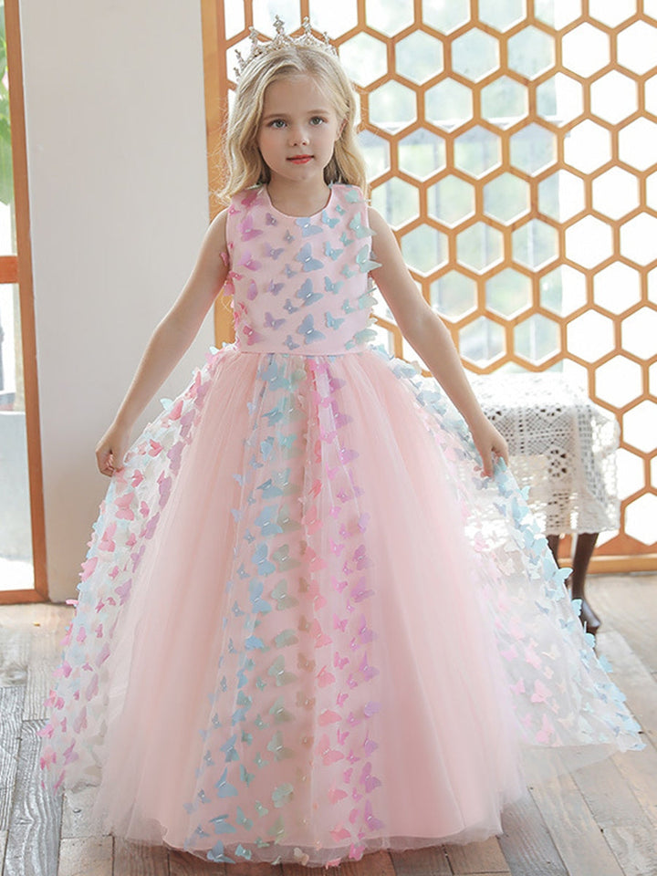 Robe de Bal à Encolure Dégagée Sans Manches, Longueur Au Sol, avec Papillon 3D