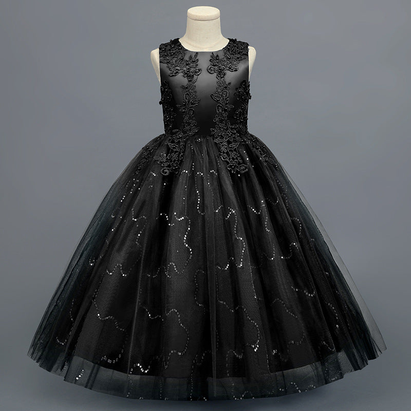 Robe de Demoiselle D'Honneur en Tulle Sans Manches à Col Rond et Coupe A-Line/Princess avec Appliques en Dentelle et Volants