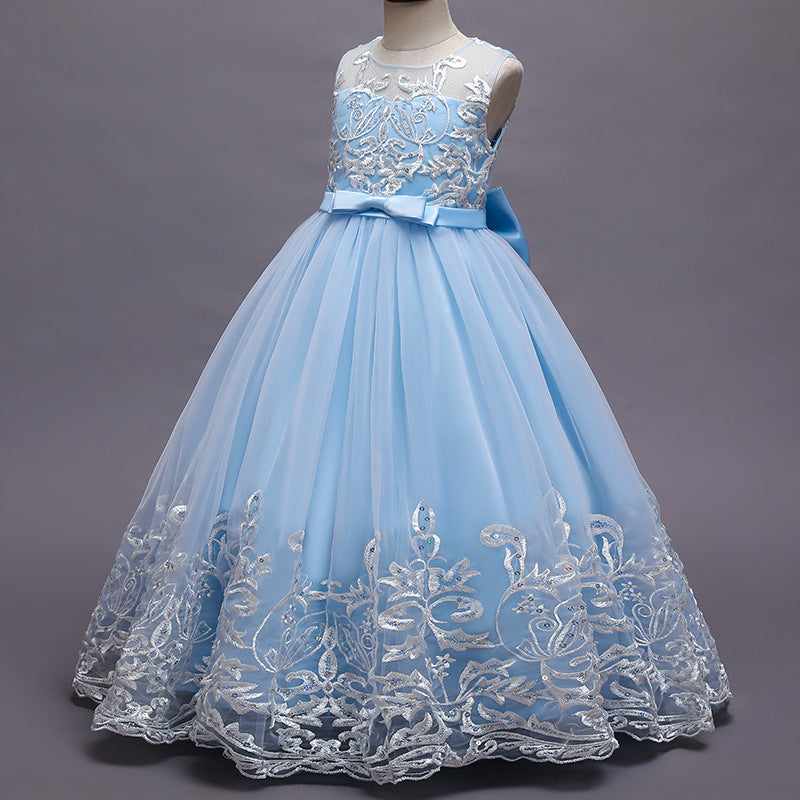 Robe de Demoiselle D'Honneur en Tulle Sans Manches à Col Rond et Coupe Princesse avec Appliques en Dentelle et Nœud