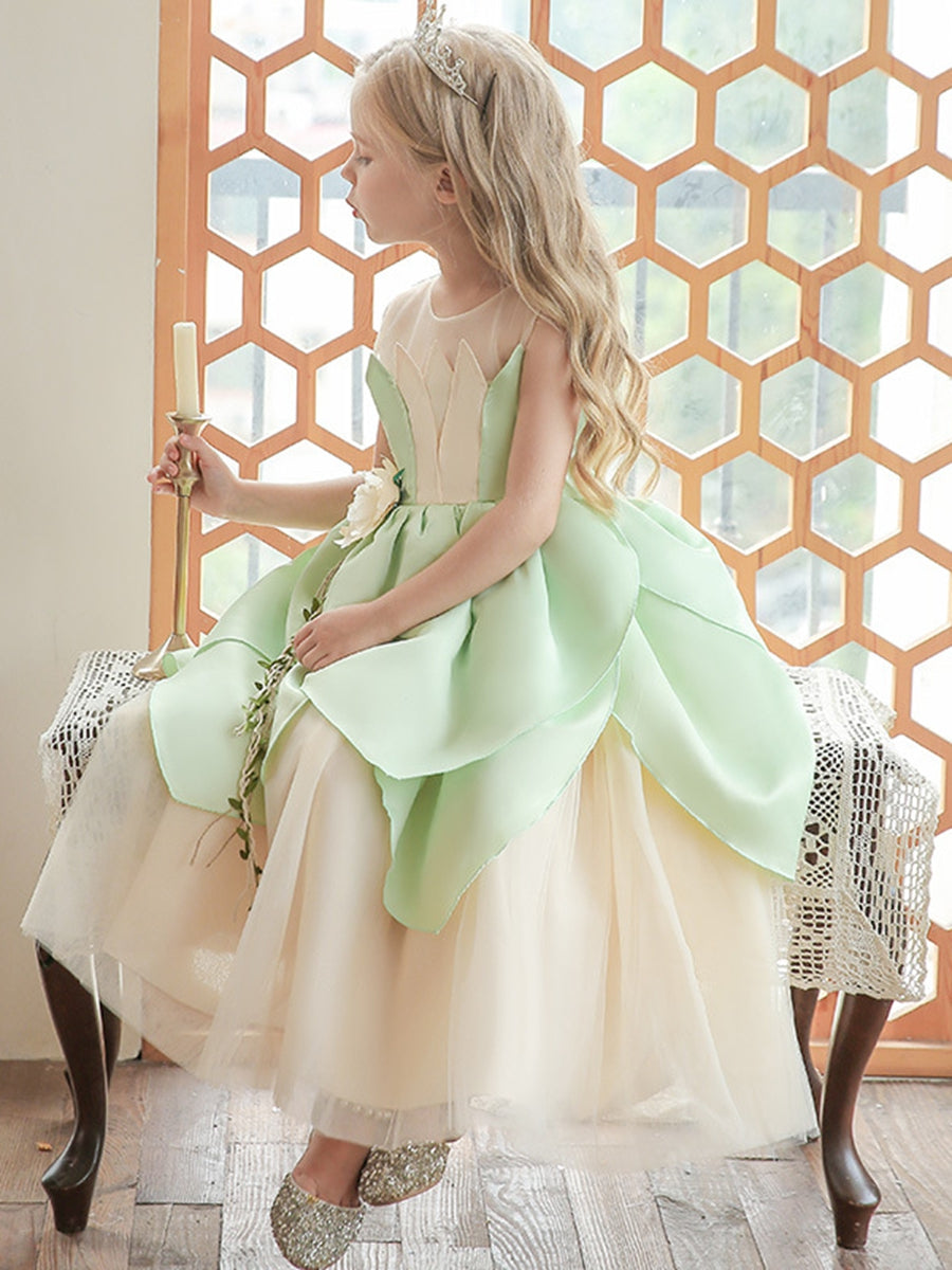Robe de Bal à Encolure Dégagée Sans Manches avec Volants et Ceinture Fleurie pour Fille de Fleur