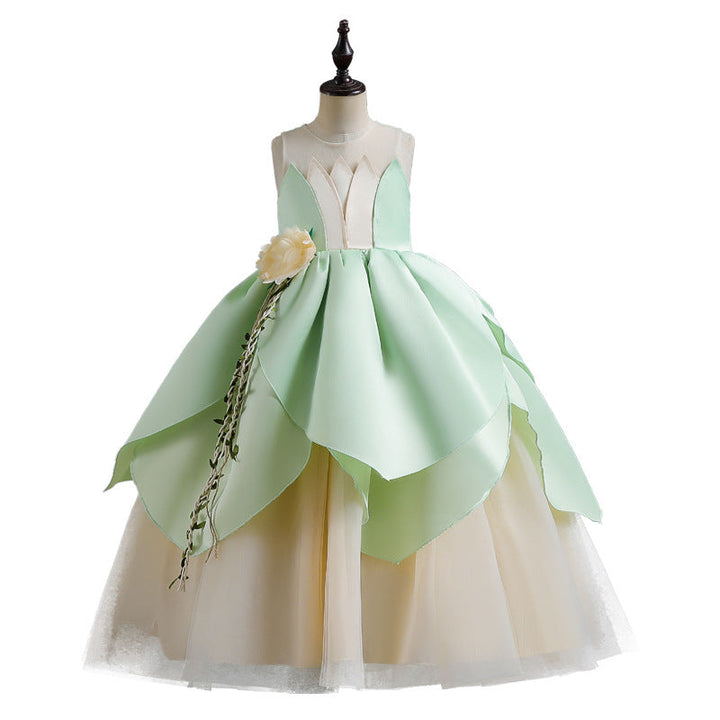 Robe de Bal à Encolure Dégagée Sans Manches avec Volants et Ceinture Fleurie pour Fille de Fleur