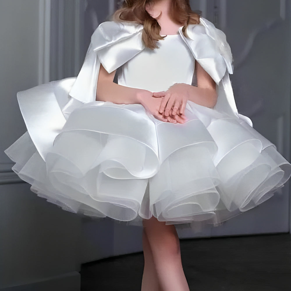 Robe de Bal Courte Sans Manches à Volants et Nœud pour Demoiselle D'Honneur