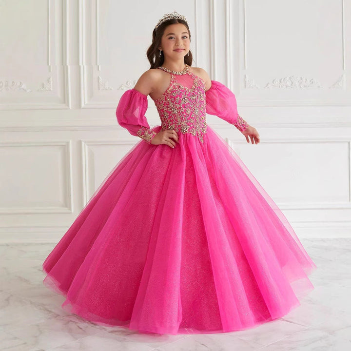 Robe de Bal Scintillante en Tulle à Col Licou et Longueur Au Sol avec Appliques en Dentelle