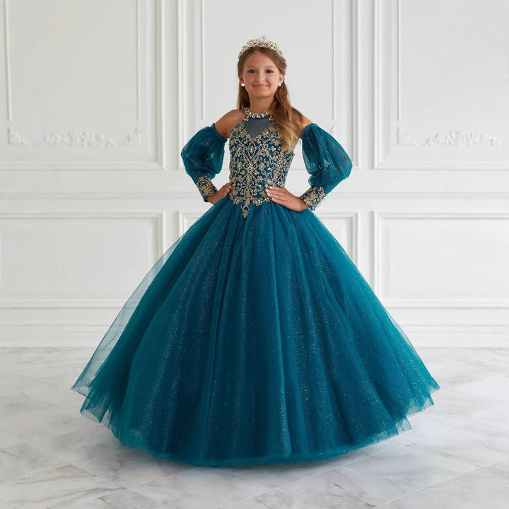 Robe de Bal Scintillante en Tulle à Col Licou et Longueur Au Sol avec Appliques en Dentelle