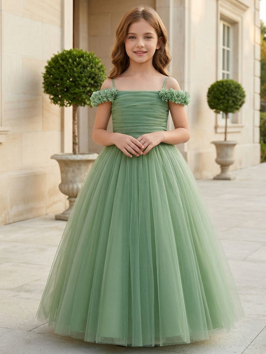 Robe demoiselle d’honneur ligne A tulle manches tombantes, sans manches, longueur cheville, drapé