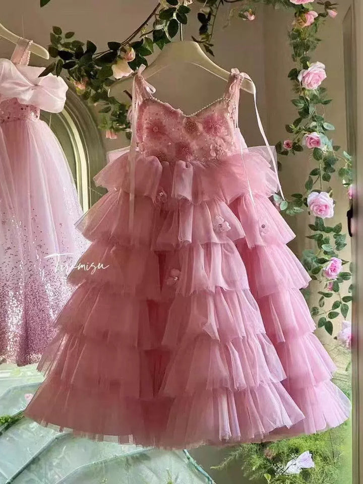 Robe pour Fille de Fleur, Ligne A/Princesse, Bretelles Fines,Tulle, Sans Manches, Longueur de la Cheville