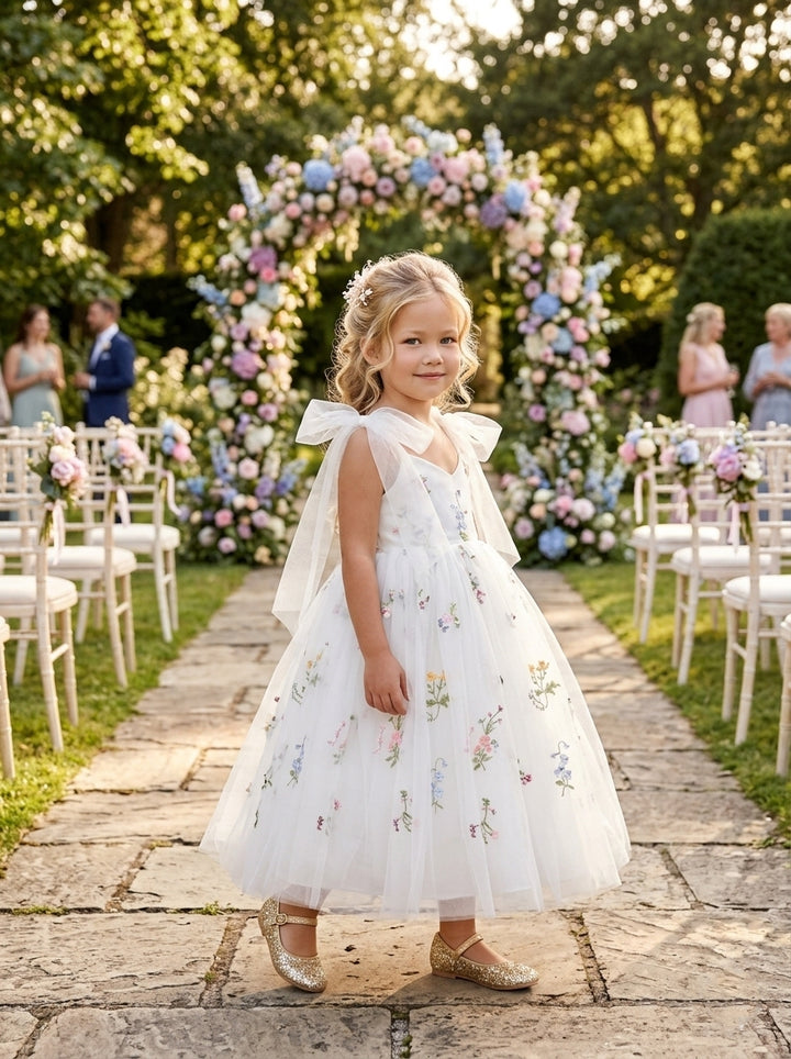 Robe pour Fille de Fleur, Ligne A/Princesse, Col en V, Longueur de la Cheville, Sans Manches, Florale