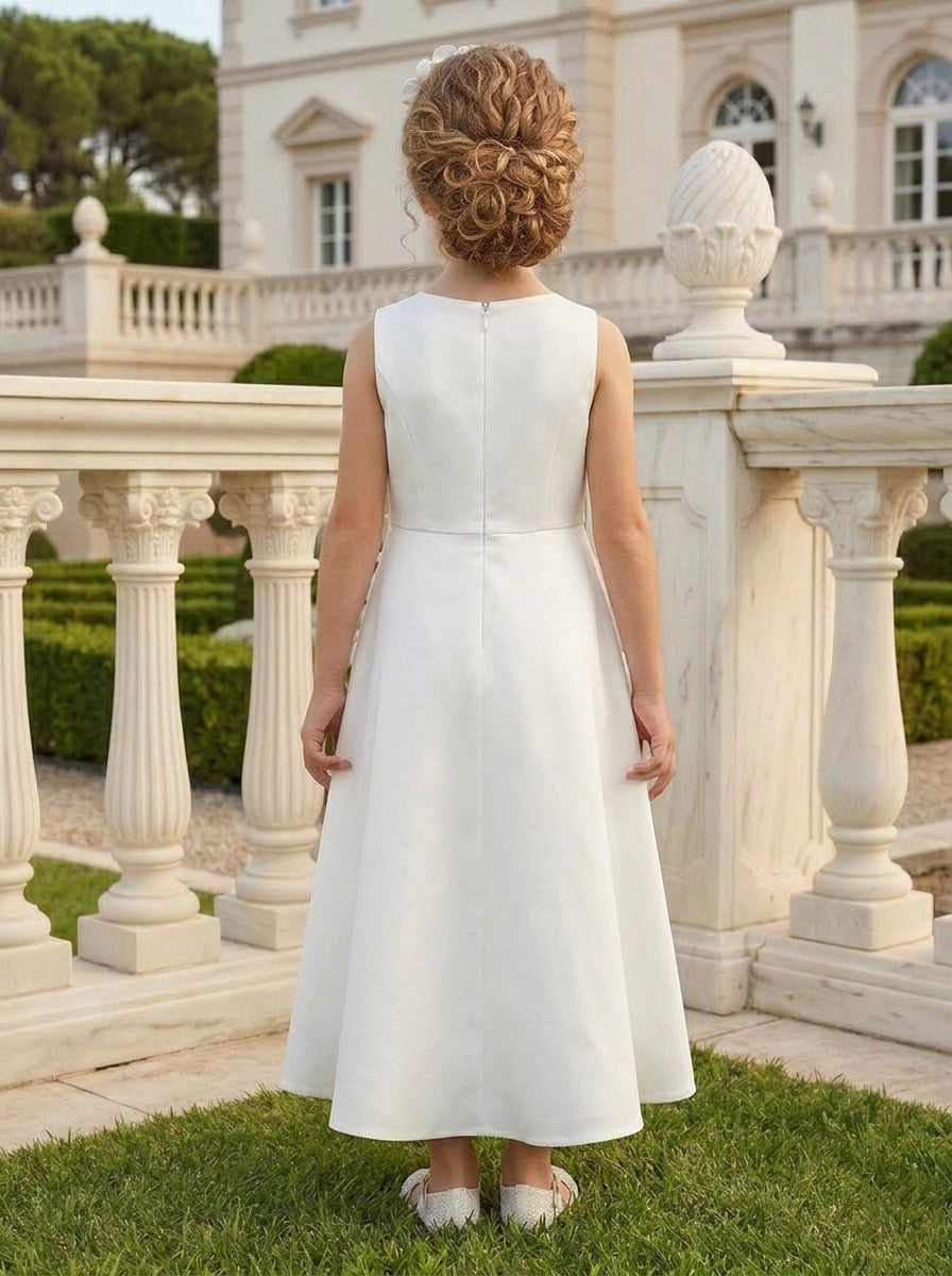 Robe pour Fille de Fleur, Ligne A/Princesse, Col Rond, Longueur de la Cheville, Sans Manches, 3D Fleurs