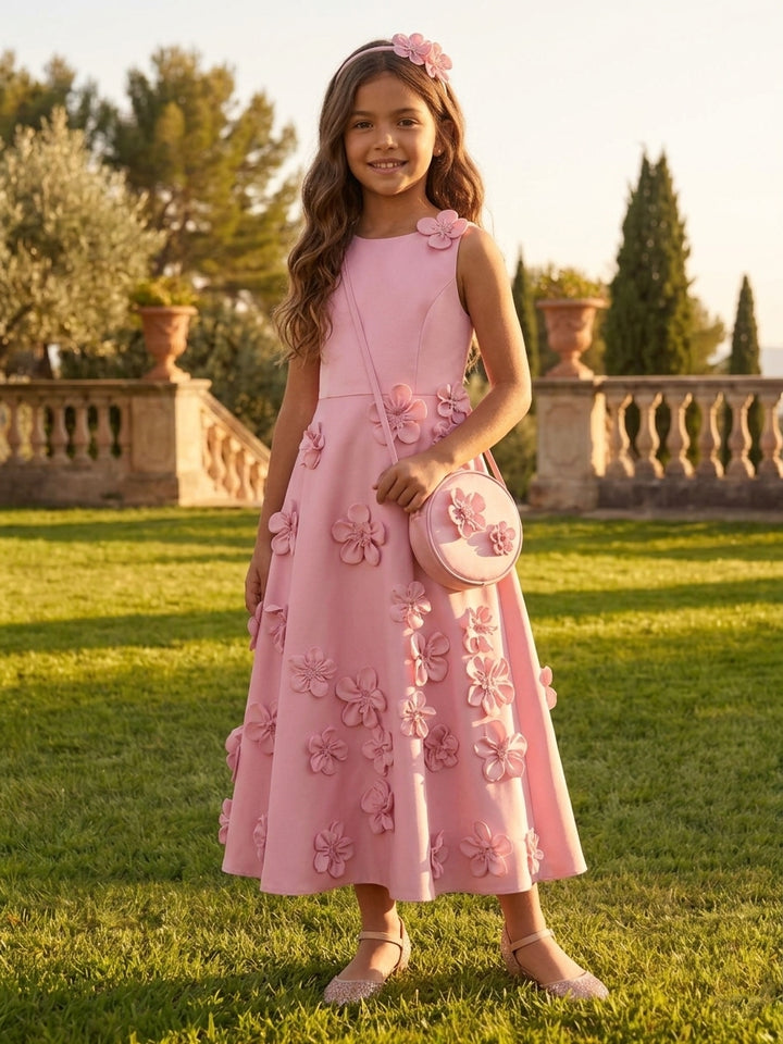 Robe pour Fille de Fleur, Ligne A/Princesse, Col Rond, Longueur de la Cheville, Sans Manches, 3D Fleurs