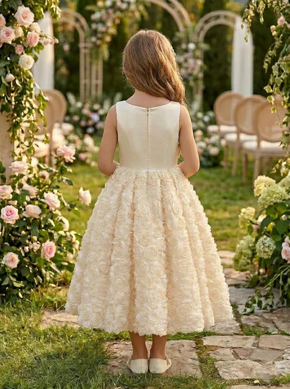 Robe pour Fille de Fleur, Ligne A/Princesse, Col Carré, Longueur de la Cheville, Sans Manches, Florale