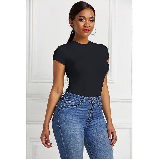 Body Gainant pour Femme, Col Rond, Manches Courtes, Sexy Au Quotidien