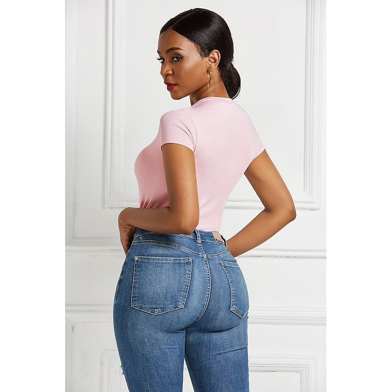 Body Gainant pour Femme, Col Rond, Manches Courtes, Sexy Au Quotidien