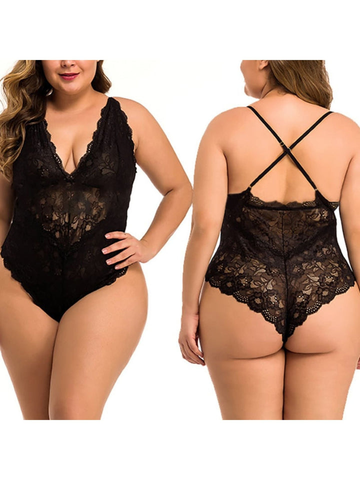 Combinaison Gainante Sexy en Dentelle Sans Manches à Col en V pour Femme