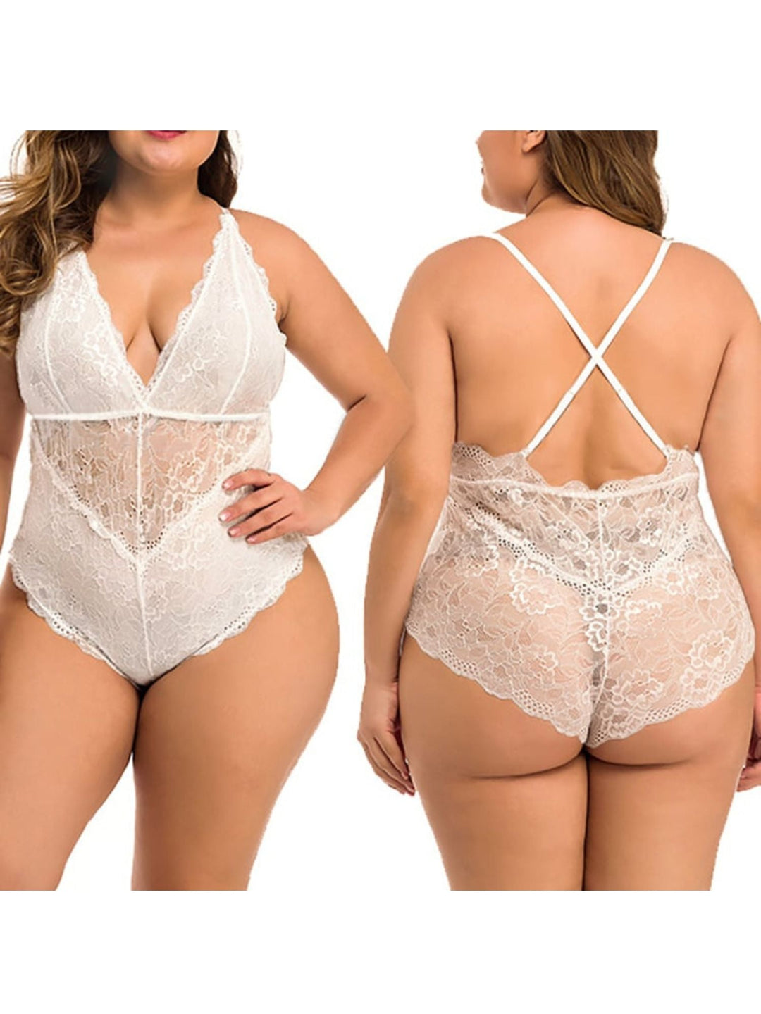 Combinaison Gainante Sexy en Dentelle Sans Manches à Col en V pour Femme