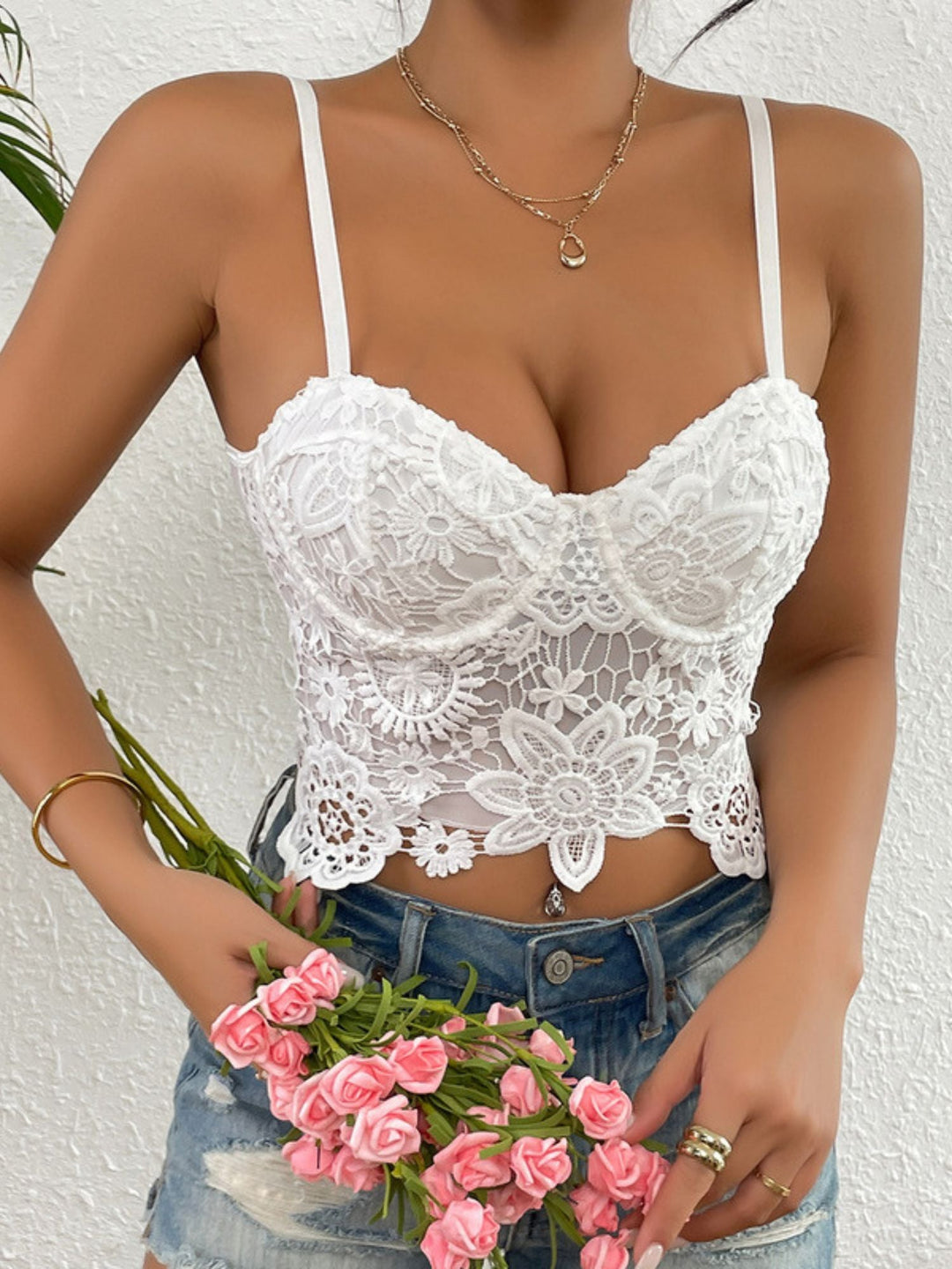 Soutien-Gorge Brodé en Dentelle Blanche Sexy et Élégante pour Femme