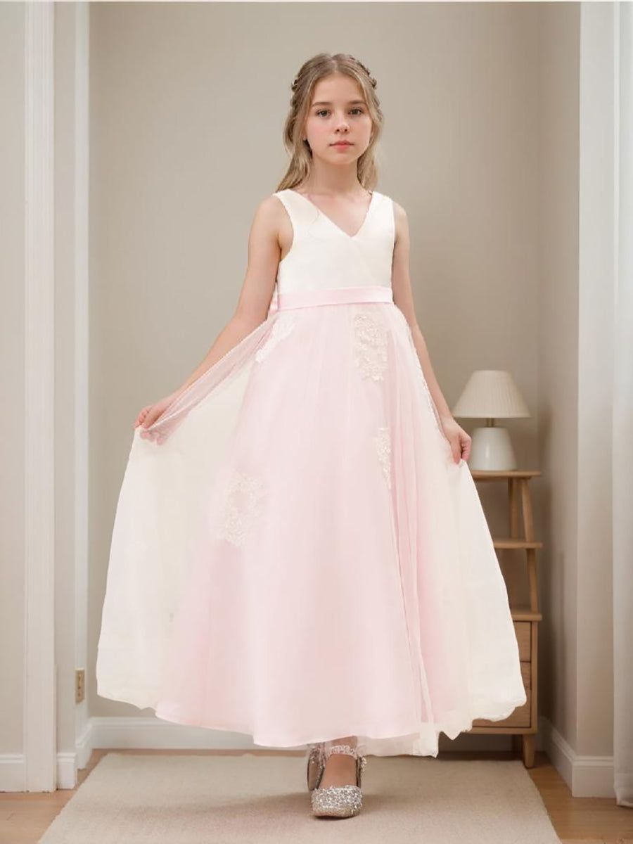 Robe Rose en Tulle Satiné Coupe A Jusqu'À la Cheville