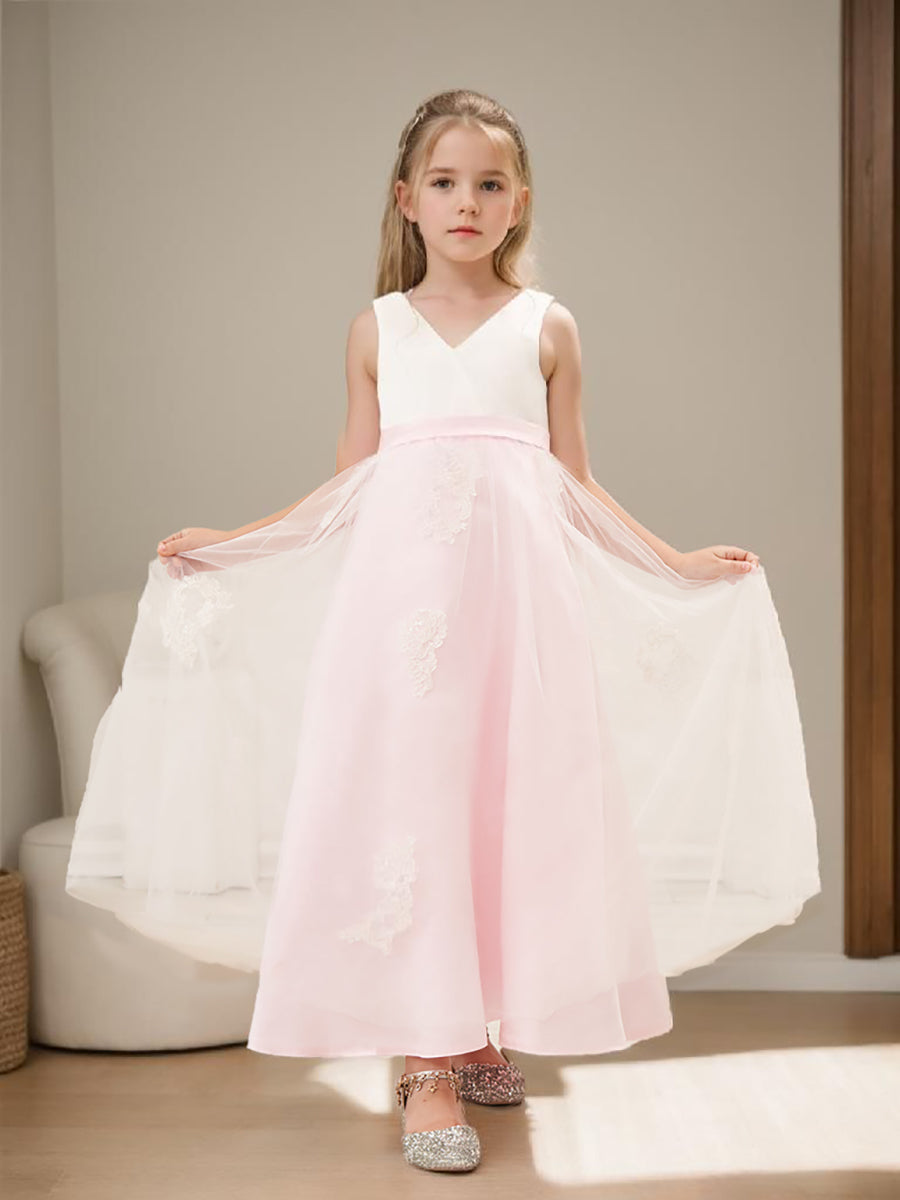 Robe Rose en Tulle Satiné Coupe A Jusqu'À la Cheville