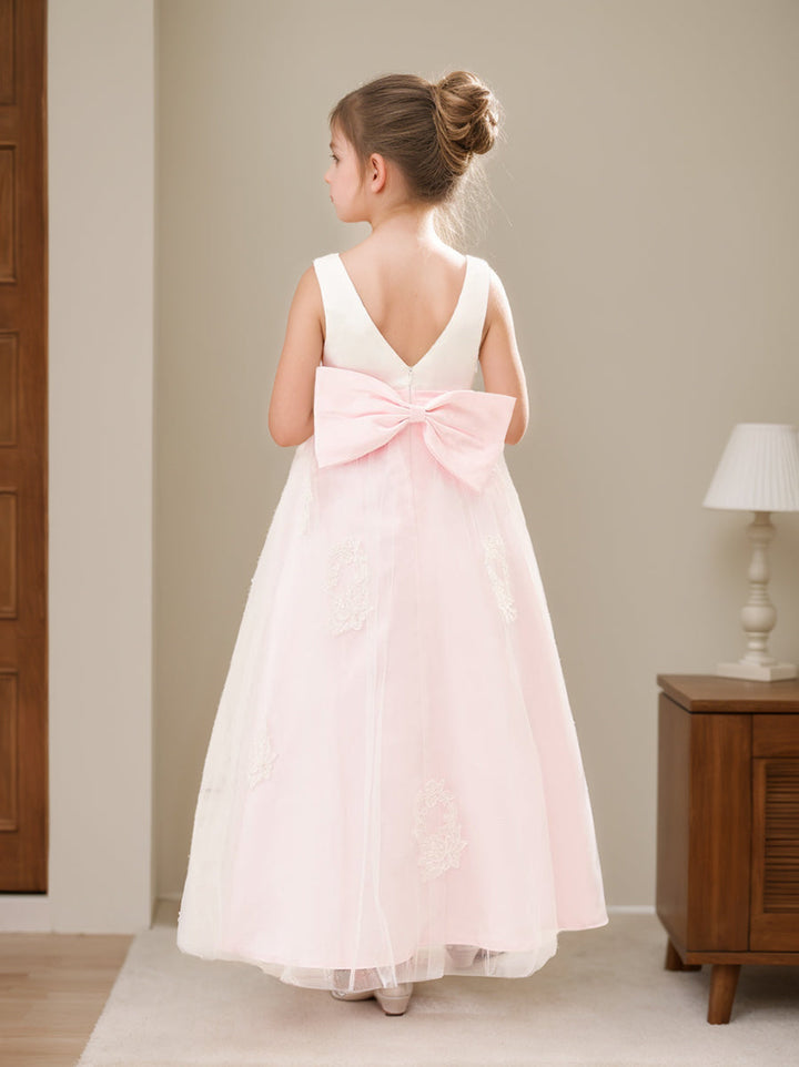 Robe Rose en Tulle Satiné Coupe A Jusqu'À la Cheville