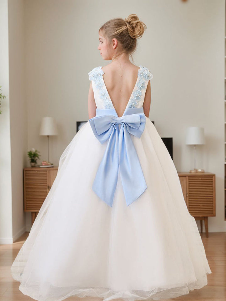 Robe de Bal/Princesse en Tulle à Fleurs 3D, Longueur Au Sol, Couleur Ivoire, pour Demoiselle D'Honneur