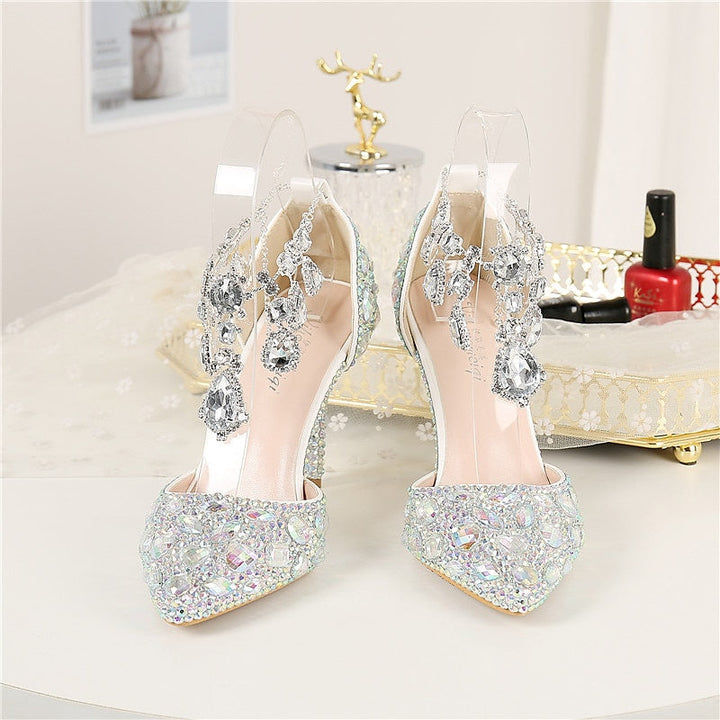 Chaussures de Mariage pour Femmes Escarpins en Similicuir Bout Fermé Bout Pointu Talon Aiguille en Cristal Talons Hauts Chaussures de Mariage Chaussures de Mariée