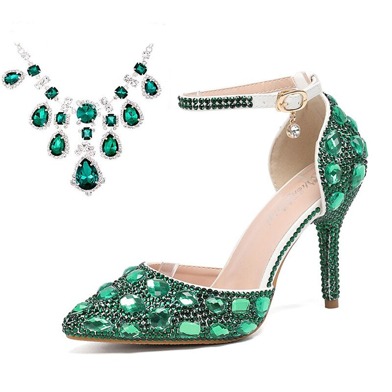 Chaussures de Mariage pour Femmes Escarpins en Similicuir Bout Fermé Bout Pointu Talon Aiguille en Cristal Talons Hauts Chaussures de Mariage Chaussures de Mariée