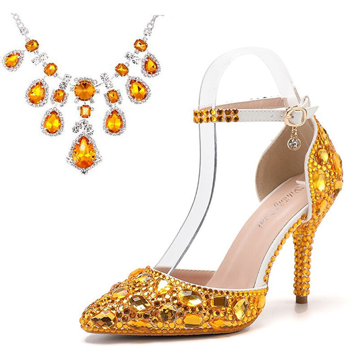 Chaussures de Mariage pour Femmes Escarpins en Similicuir Bout Fermé Bout Pointu Talon Aiguille en Cristal Talons Hauts Chaussures de Mariage Chaussures de Mariée