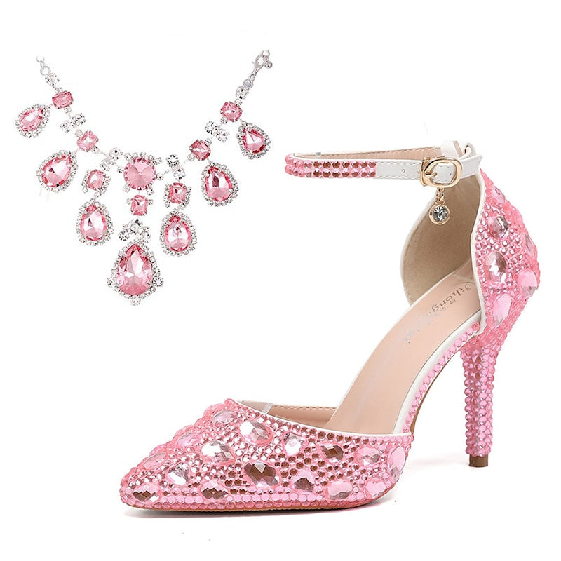 Chaussures de Mariage pour Femmes Escarpins en Similicuir Bout Fermé Bout Pointu Talon Aiguille en Cristal Talons Hauts Chaussures de Mariage Chaussures de Mariée