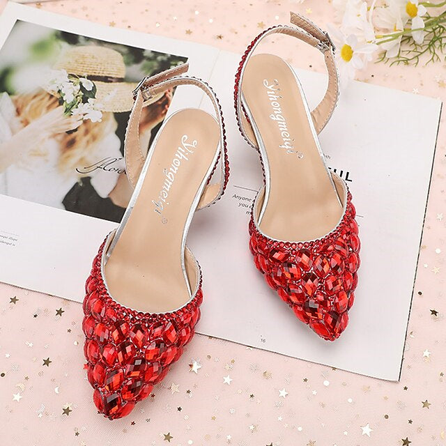 Chaussures de Mariage pour Femmes Sandales Bling Bling Bout Pointu Talon Haut Talons de Mariage Chaussures de Mariée