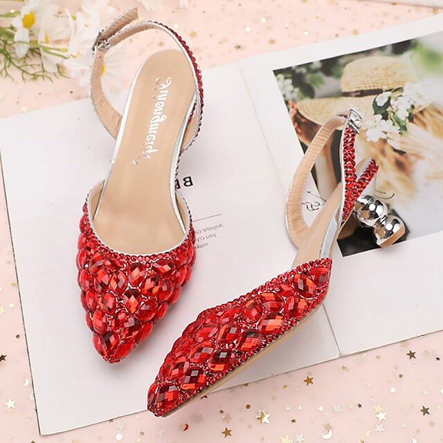 Chaussures de Mariage pour Femmes Sandales Bling Bling Bout Pointu Talon Haut Talons de Mariage Chaussures de Mariée