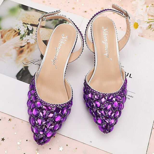 Chaussures de Mariage pour Femmes Sandales Bling Bling Bout Pointu Talon Haut Talons de Mariage Chaussures de Mariée