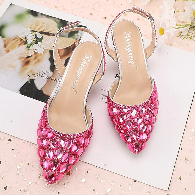Chaussures de Mariage pour Femmes Sandales Bling Bling Bout Pointu Talon Haut Talons de Mariage Chaussures de Mariée