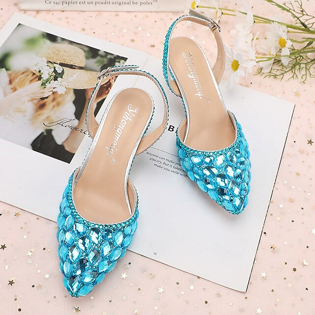 Chaussures de Mariage pour Femmes Sandales Bling Bling Bout Pointu Talon Haut Talons de Mariage Chaussures de Mariée