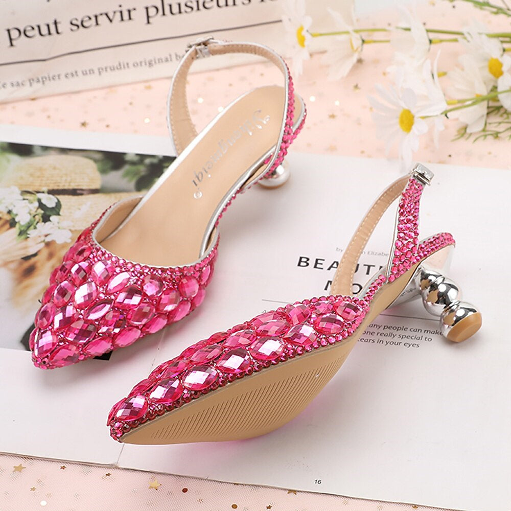 Chaussures de Mariage pour Femmes Sandales Bling Bling Bout Pointu Talon Haut Talons de Mariage Chaussures de Mariée