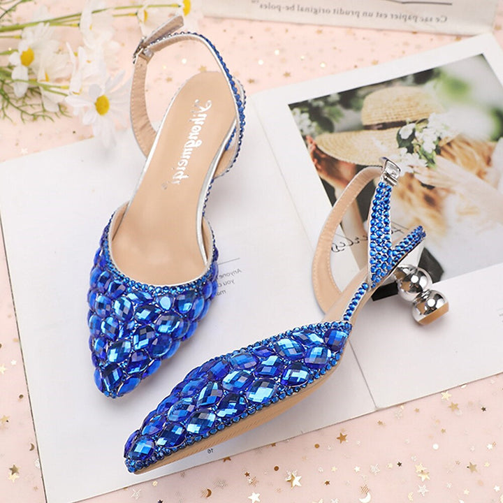 Chaussures de Mariage pour Femmes Sandales Bling Bling Bout Pointu Talon Haut Talons de Mariage Chaussures de Mariée