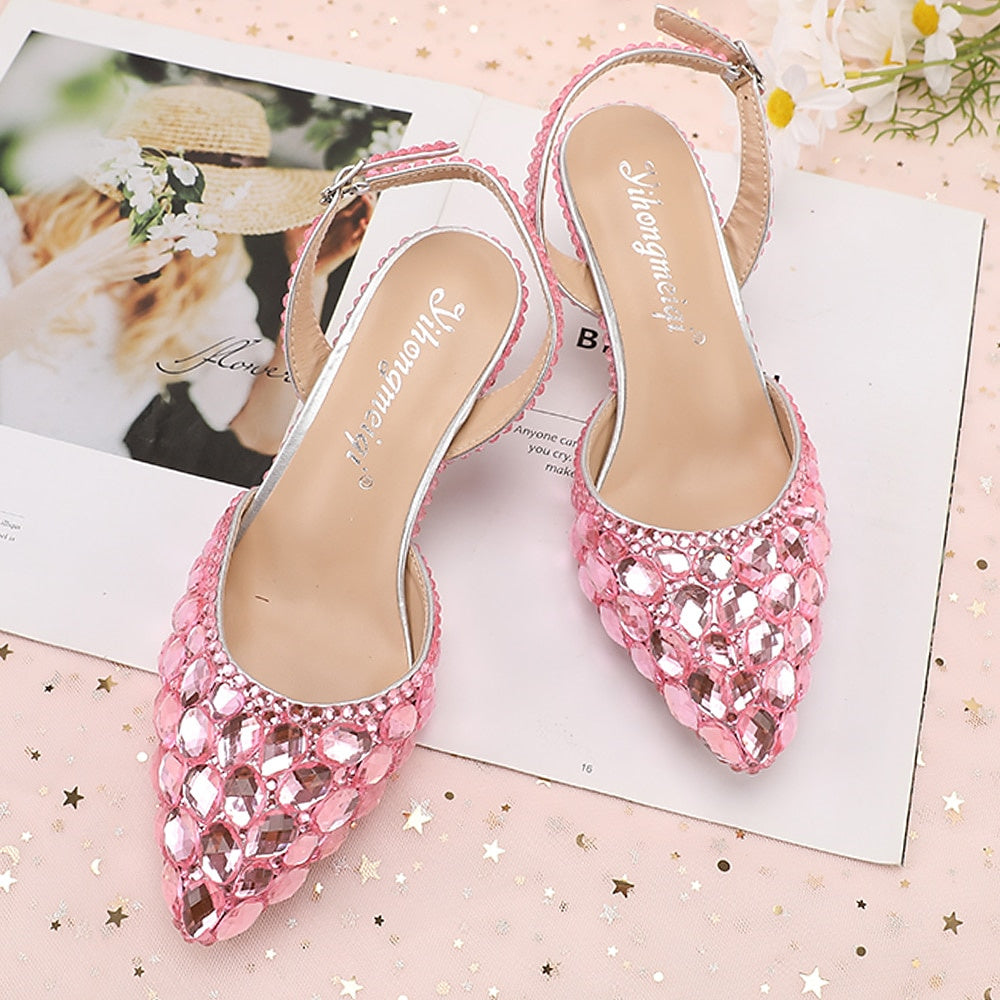 Chaussures de Mariage pour Femmes Sandales Bling Bling Bout Pointu Talon Haut Talons de Mariage Chaussures de Mariée